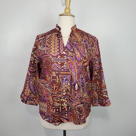 Alfred Dunner Button Up Seashell Buttons Cotton Bold Paisley Top Size 18 - Picture 1 of 14